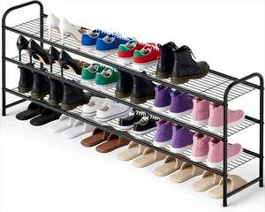lot 9374 image: Ekisemio 3-Tier Long Metal Shoe Rack, Wide Stackable Shoe Organizer for Closet & Entryway, with Sturdy Wire Grid Storage Shelf for Bedroom, Black