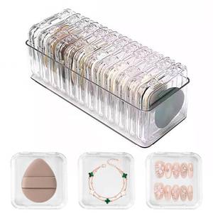 lot 9385 image: MEAJOIN 15 Pcs Clear Travel Jewelry Cases with Storage Box Plastic Jewelry Organizer Protective Container for Bracelets, Necklaces, Earrings, Powder Puff, Press-on Nails