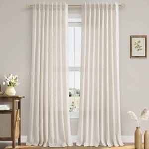 lot 9387 image: Aersas Natural Pinch Pleat Linen Curtains 86 Inch Length 2 Panels Set for Bedroom Dining Room Semi Sheer Linen Boho Farmhouse Neutral Window Curtains 86 Inches Long for Living Room Nursery 50x86
