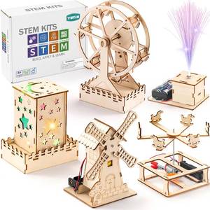 lot 9389 image: 5 Individual STEM Science Kits for Kids, Wood Arts and Craft Kits 8-12
