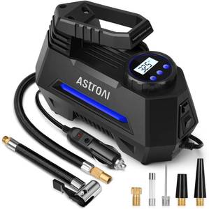 lot 9396 image: AstroAI AIRUN H Tire Inflator Portable Air Compressor, 12V DC Tire Inflator, Auto Shut-Off with Digital Pressure Gauge & LED Light, Fast Inflation for Car, Motorcycle, Bike Tires, 9.8Ft Cord, Blue