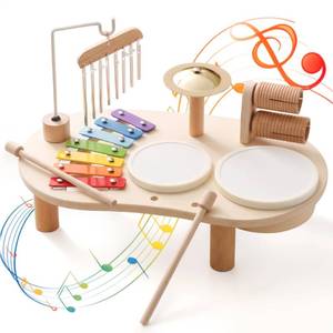 lot 9404 image: Wooden Drum Set for Toddlers 1-3, Montessori Musical Toy for Kids