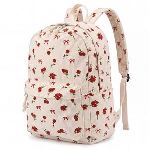 Dansydaisy School Backpack for Girls, White, Red Bow Flower