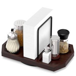 lot 9411 image: FODIENS Rotating Napkin Holder for Table with Salt Storage, Brown