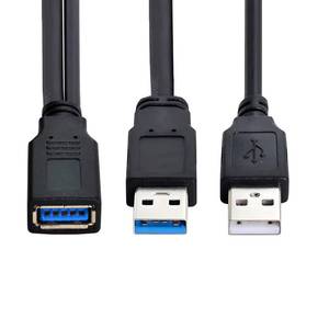 lot 10036 image: cablecc Dual Connector Type-A USB3.0 Male to Type-A USB3.0 Female Extra Power Data Cable Compatible with Disk Drive SSD Printer Scanner (20cm)