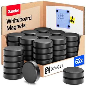 lot 10053 image: GAUDER Magnets for Whiteboard, Fridge & Bulletin Board - Strong Round Magnetic Discs - Black Magnets for Crafts (62 Pieces - 0.7 x 0.2)
