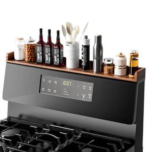 lot 11198 image: Fun Memories Stove Top Shelf 30 in Magnetic Pine Wood Stove Shelf Dark Brown