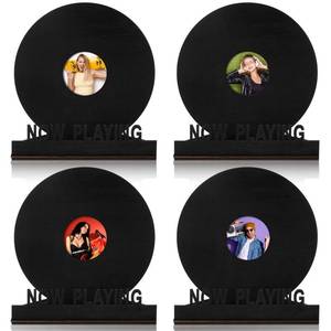 lot 11200 image: Threehoney 4 Pcs Now Playing Vinyl Record Photo Frame Stand Wood Wall Decor