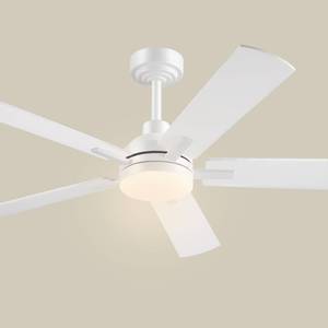 lot 13439 image: JSAITEE 52 Inch Smart Ceiling Fan with Dimmable LED Light and Remote, White