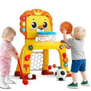 lot 13444 image: OWNONE 4-in-1 Toddler Basketball Hoop & Soccer Goal with Lights & Sounds