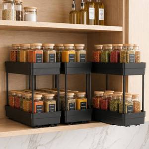 lot 13450 image: SpiceNest Pull Out Spice Rack 3 Pack 2-Tier Cabinet Organizer Black