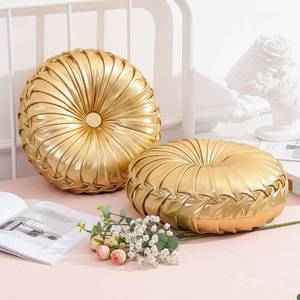 lot 13457 image: Drydiet Pumpkin Round Leather Throw Pillows Gold 15 Inch 2 Pcs