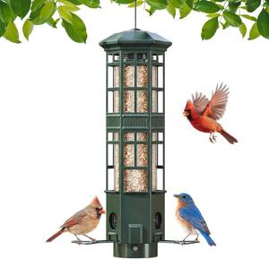 lot 13467 image: WLNYUGS Metal Hanging Squirrel Proof Bird Feeder 16 Inch Olive Green