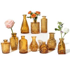 lot 13492 image: Purvonnie Amber Glass Bud Vases Set of 10, 4-5 Inch Tall