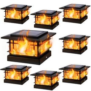 lot 13495 image: Dynaming Solar Post Cap Lights 4x4 Flickering Flame 8 Pack Black