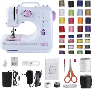 lot 13498 image: JUCVNB Portable Sewing Machine with 12 Stitch Patterns and 27 Piece Kit