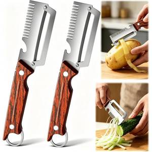 lot 14301 image: Generic Vegetable Peeler 3-in-1 with Wooden Handle, 2-Pack