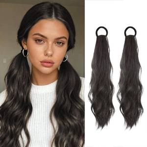 lot 14322 image: XUENMB 2PCS Curly Ponytail Hair Extension 17 Inch Brown Black