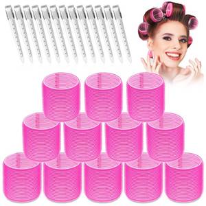 lot 14337 image: Selizo Jumbo Hair Rollers Set 24 Pieces 12 Rollers 12 Clips Hot Pink