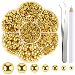 lot 14371 image: NACHLYNN Flat Back Pearl Half Round Beads 6480 Pcs 7 Sizes Gold