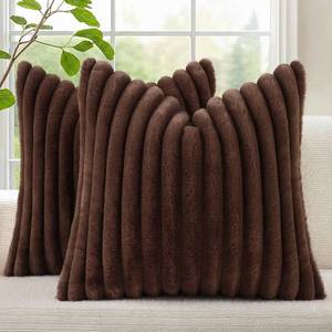 lot 14377 image: decorUhome Faux Fur Throw Pillow Covers 20x20 Set of 2 Dark Brown