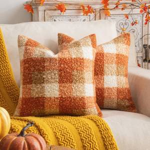 lot 14382 image: AQOTHES Orange Plaid Fall Throw Pillow Covers 18x18 Inch Set of 2