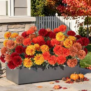 lot 14392 image: HyeFlora Artificial Fall Mums 12 Bundles UV Resistant Outdoor Faux Flowers