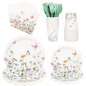 lot 14393 image: AimFun Wildflower Paper Plates and Napkins Set, 175 Pcs for 25 Guests