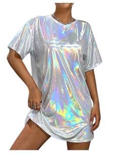 lot 14405 image: SHENHE Womens Y2K Holographic Metallic Oversized T-Shirt Dress Short Sleeve Med