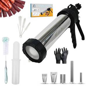 lot 17688 image: Zyrenza Stainless Steel Jerky Gun Kit, 2 Lb Capacity, 5 Nozzles