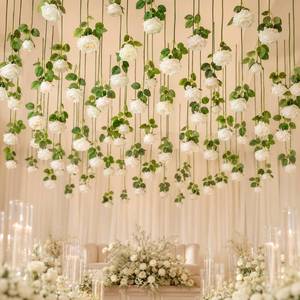 lot 17692 image: AUKITNNE 66 Pcs Artificial Hanging Flower Ornament White Ceiling Rose