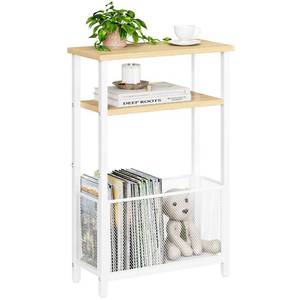 lot 17699 image: Narrow 3-Tier Side Table with Storage Basket Natural Wood MLBZ22Y