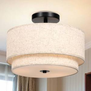lot 17711 image: FRIDEKO HOME Semi Flush Mount Ceiling Light 3-Light E26 Black Drum Shade