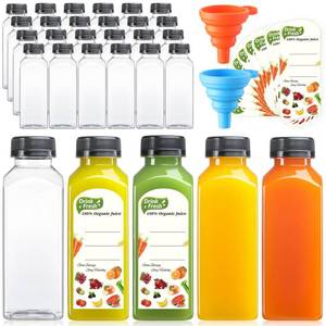 lot 17712 image: AOZITA 24 Pack 12 Oz Reusable Food Grade Plastic Juice Bottles with Caps