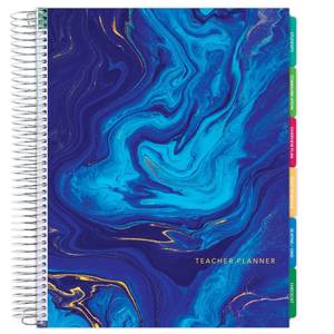 lot 17724 image: Elan Publishing Company Deluxe Undated Teacher Planner 8.5x11 Dark Blue Marble