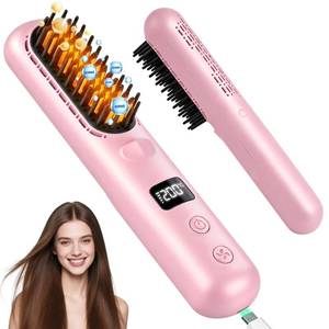 lot 17734 image: HiztoBlo Cordless Hair Straightener Brush Mini Go Brush Pro 2026 Pink