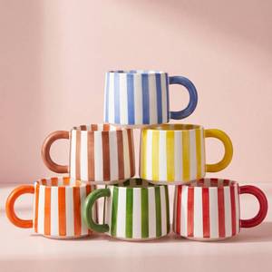 Zhehao 6 Pcs Striped Ceramic Coffee Mugs 8 Oz Espresso Cup Set
