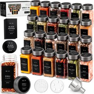 lot 17756 image: EDELHAUS Glass Spice Jars 24 Pack 4 oz Space Gray Stainless Steel Lids