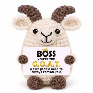 lot 18016 image: EnjoyVita Crochet Goat Figurine, Yarn Desk Decor with G.O.A.T. Sign
