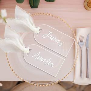lot 18021 image: BLSUREFYX Clear Acrylic Place Cards 20 Pcs With Ribbon Wedding Reserved Sign