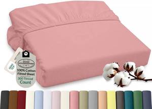 lot 18027 image: Royale Linens 300 Thread Count 100% Cotton Queen Fitted Sheet Pink