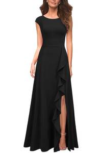 lot 18059 image: MUSHARE Womens Long Cocktail Dress Black Ruffled Split Maxi