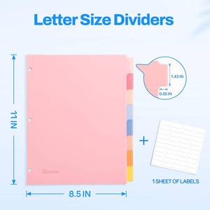 lot 20411 image: SUNEE 8-Tab Plastic Binder Dividers for 3 Ring Binder, Pastel Colors, 1 Set