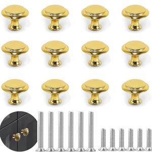lot 18467 image: THSIREE Cabinet Knobs 12 Pcs 1.06 in Round Drawer Knobs Mirror Polish Gold