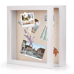 lot 19905 image: Love-KANKEI 11x11 Deep Shadow Box Solid Wood Frame Memory Box Rustic White