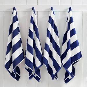 lot 19906 image: Great Bay Home Cotton Velour Beach Towels 30 x 60 4 Pack Navy Cabana Stripe