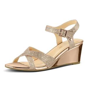 lot 19908 image: PIZZ ANNU Womens Wendy Low Wedge Sandals Champagne Glitter Size 9.5