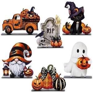 lot 20295 image: Yalikop Wooden Halloween Table Top Decorations Set of 6 Retro Style