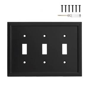 lot 20318 image: Mrayaki Matte Black Bamboo Fiber Outlet Cover Plate 3 Gang Toggle 1 Pack
