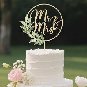 lot 20321 image: HNGWLYN Mr and Mrs Wood Wedding Cake Topper Set 5.5 Inch